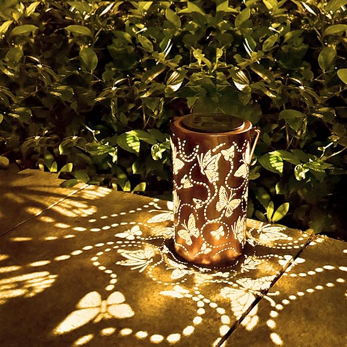 Butterfly Solar Lantern Outdoor Waterproof,Birthday Gifts for Women Mom,Solar Garden Decor,Metal Hanging Decorative Lights for Outside,Yard,Patio,Porch,Christmas,Thanksgiving