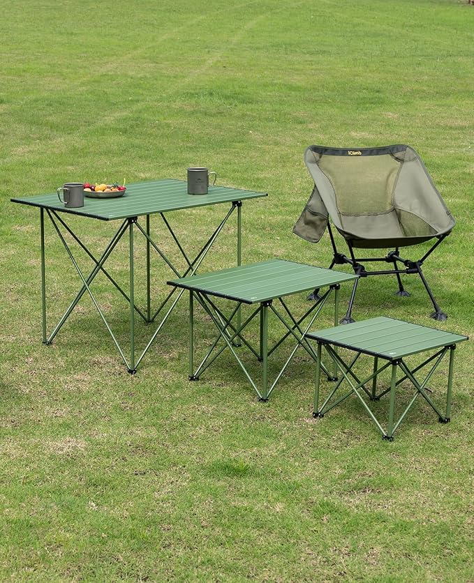 iClimb Ultralight Compact Camping Folding Beach Chair with Anti-Sinking Large Feet and Back Support Webbing (Green - Square Frame - 2PC)