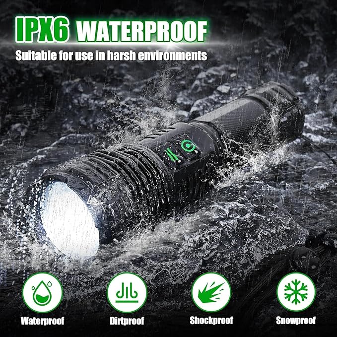 2Pack Rechargeable Flashlights, 100000 High Lumens Super Bright Led Tactical Flashlight with 5 Modes, High Power Waterproof Dual Button/Dual interfaceFlashlight for Emergency, Outdoor, Camping