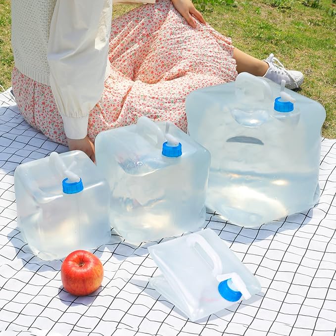 2 Pack Collapsible Water Container with Spigot, Foldable Cube Water Jugs Portable Water Storage for Outdoors Camping Hiking Disaster Preparedness & Survival Gear 1.4/2.6/4/5.3 Gallon