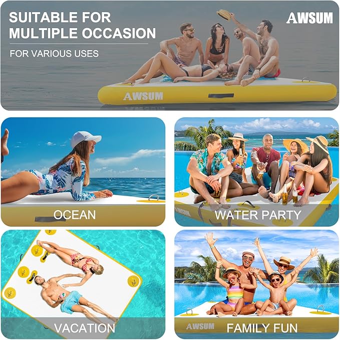 AWSUM Inflatable Floating Dock Air Dock Platform Floating Island Raft with None-Slip Surface for Pool Beach Ocean