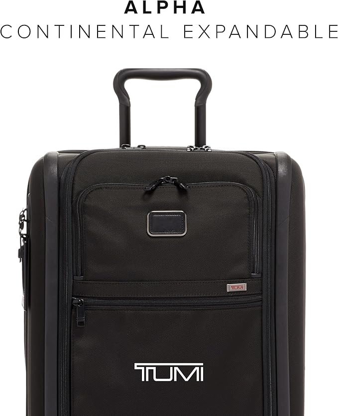 TUMI - Alpha Continental Expandable 4-Wheeled Carry-On Luggage - Compact Travel Suitcase - TSA Lock Tracer - Black