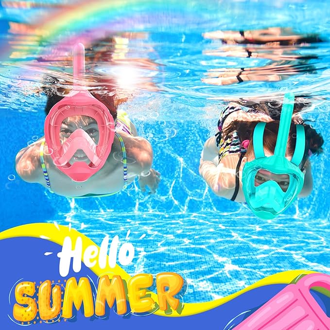 Kids Full Face Snorkel Mask, Snorkeling Gear for Kids, Kids Scuba Mask and Snorkel, Diving Mask, Snorkeling Set, 180 Degree Panoramic View Anti-Fog Anti-Leak