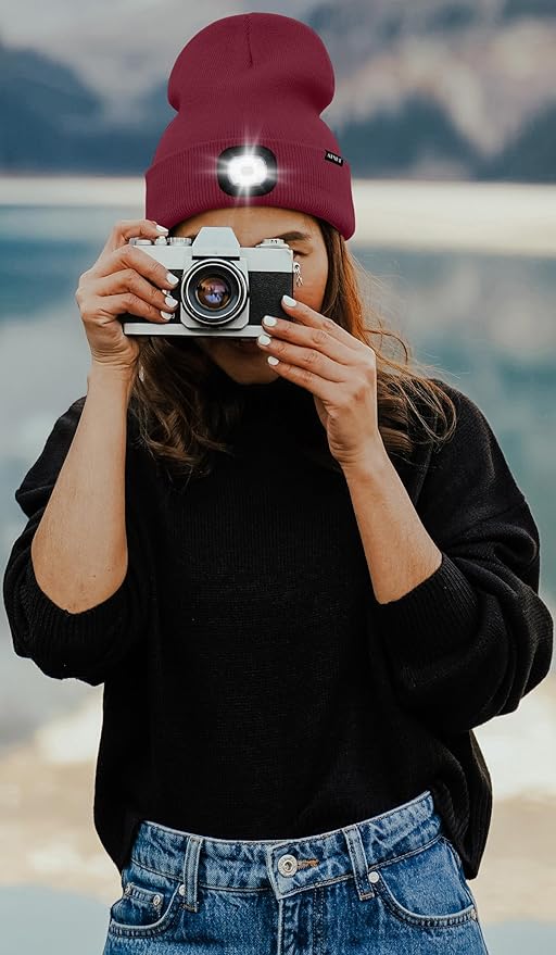 ATNKE LED Lighted Beanie Hat,USB Rechargeable 4 LED Running Headlamp Bright Cap with The Light Gifts for Men and Women