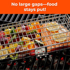 Adjustable Grill Basket with Removable Handle – 4 Height Levels for Vegetables, Meat, Fish & More – BBQ Grilling Basket with Locking Lid, Basting Brush, Scrub Sponge & Storage Bag for Outdoor Cooking