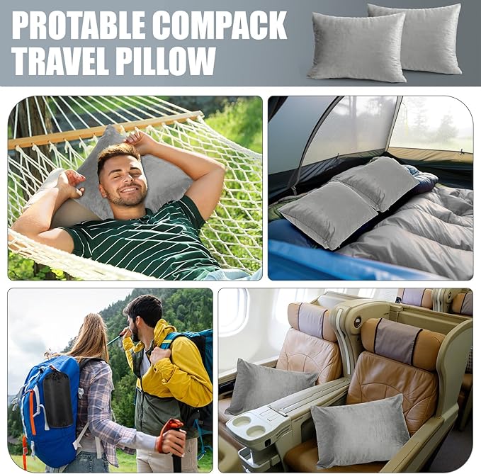 2 Pack Camping Pillow for Sleeping Shredded Memory Foam Travel Pillow with Storage Bag, Compressible Portable Pillow for Outdoor Camp Backpacking Hiking Essential Gear (Grey,Small)