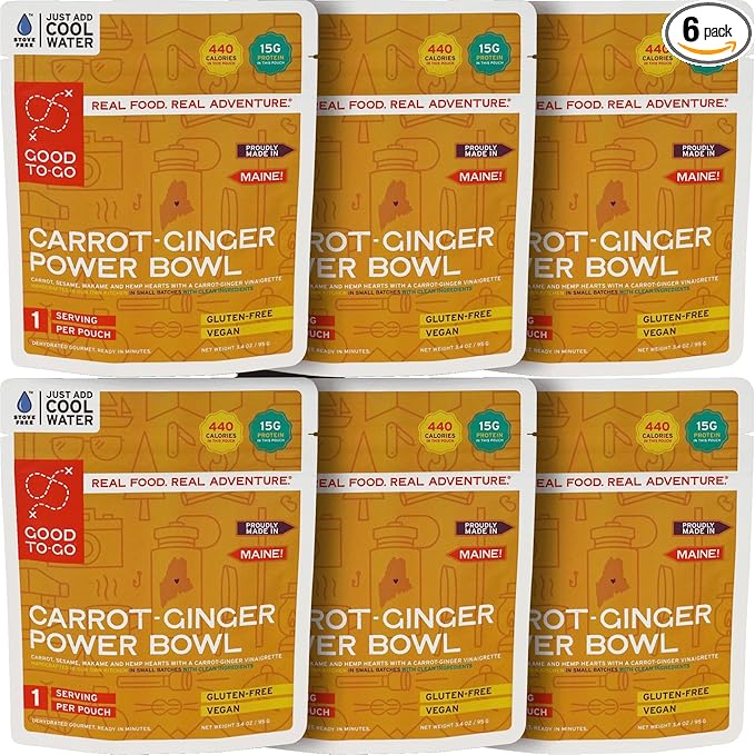 GOOD TO-GO Carrot-Ginger Power Bowl Stove-Free™ (6-Pack of Single Servings) | No Stove Required! Camping & Backpacking Food | Just Add Water Backpacking Meals | Good To-Go Dehydrated Meals Taste Better Than Freeze Dried Food