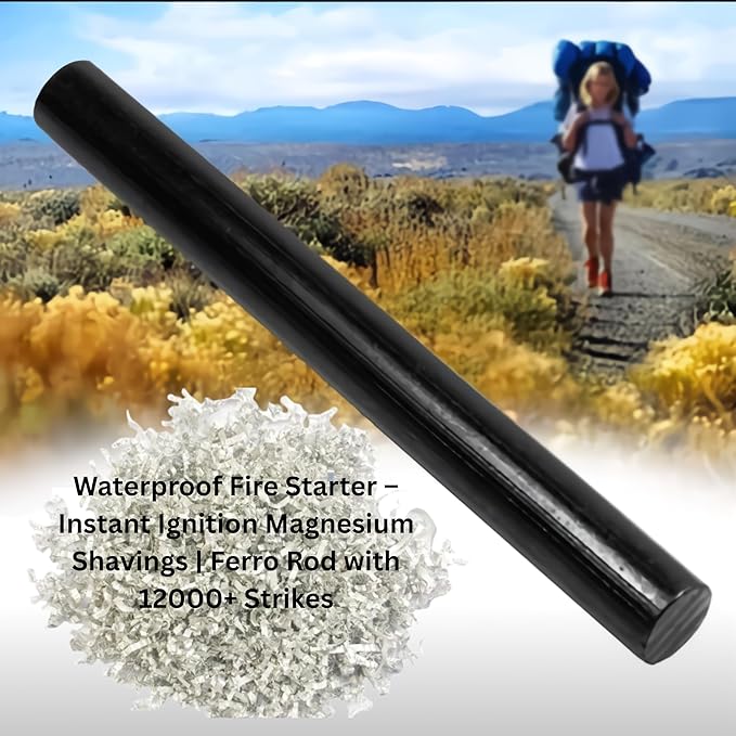 Magnesium Fire Starter Kit with Ferro Rod – Emergency Survival Fire Starting Gear with Pre-Shaved Magnesium & Fire Ropes – Waterproof Outdoor Kit for Camping, Hiking, Bushcraft