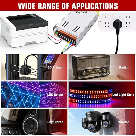 Nilight AC 110V/220V to DC 24V Voltage Converter 15A 360W Switching Power Supply Adapter Transformer Low Voltage Output LED Driver for LED Strip Light Radio CCTV Camera Security Video System