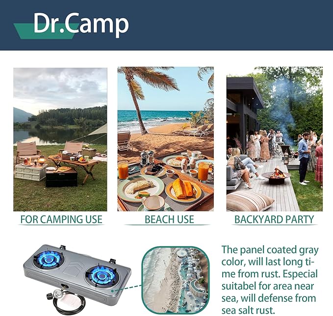 35000 BTU 2 Burner Propane Gas Stove Cooktop Outdoor Camping Stove Portable Double Burner for BBQ Boiling Frying Cooking Estufa de Gas Portátil Fogón de Gas