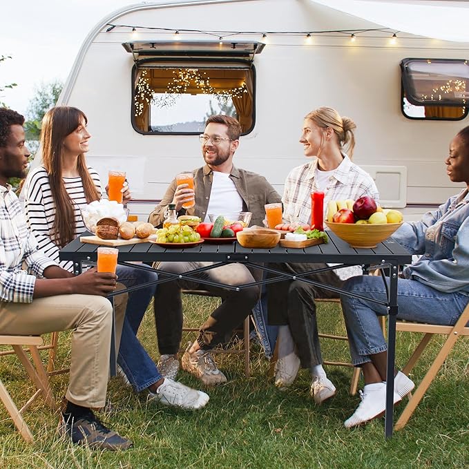 OUTSIDER Folding Camping Table with Aluminum Roll-up Tabletop Portable Lightweight Beach Table with Carry Bag for Outdoor Cooking, Picnic, BBQ, Travel, Backyard Style1