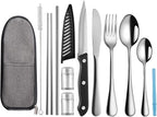 Travel Utensils with Case,Reusable Utensils,Portable Travel Camping Cutlery Set,Stainless Steel Flatware Set,Lunch Boxes Workplace Camping School Picnic (Sivler)