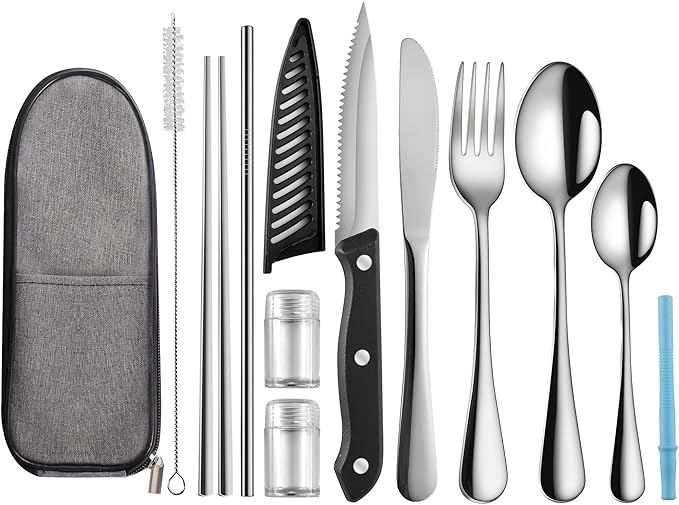 Travel Utensils with Case,Reusable Utensils,Portable Travel Camping Cutlery Set,Stainless Steel Flatware Set,Lunch Boxes Workplace Camping School Picnic (Sivler)