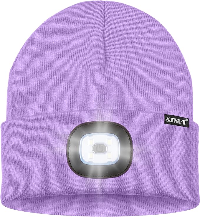 ATNKE LED Lighted Beanie Hat,USB Rechargeable 4 LED Running Headlamp Bright Cap with The Light Gifts for Men and Women