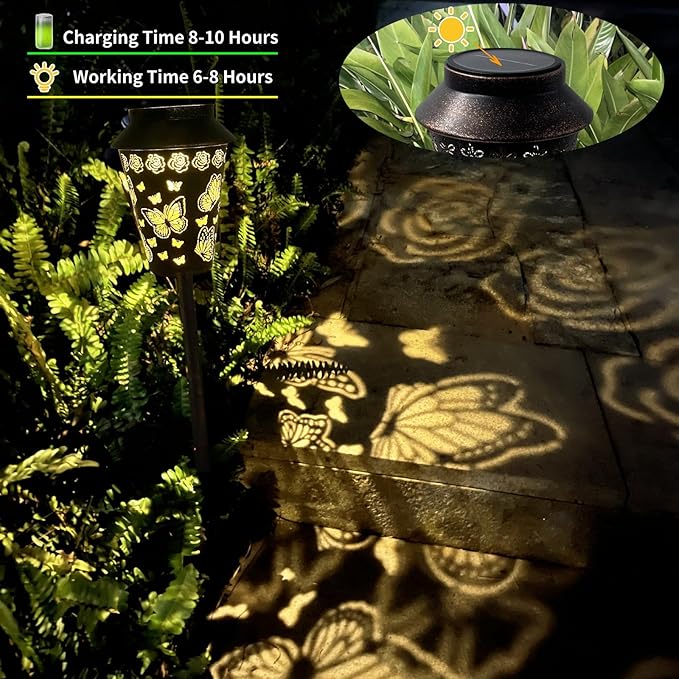 Solar Pathway Lights Outdoor Waterproof, Metal Copper Butterfly Solar Lantern for Yard, Garden, Walkway, Patio Decor and More, Ideal Landscape Lighting Gift for Women, Mom, Grandma