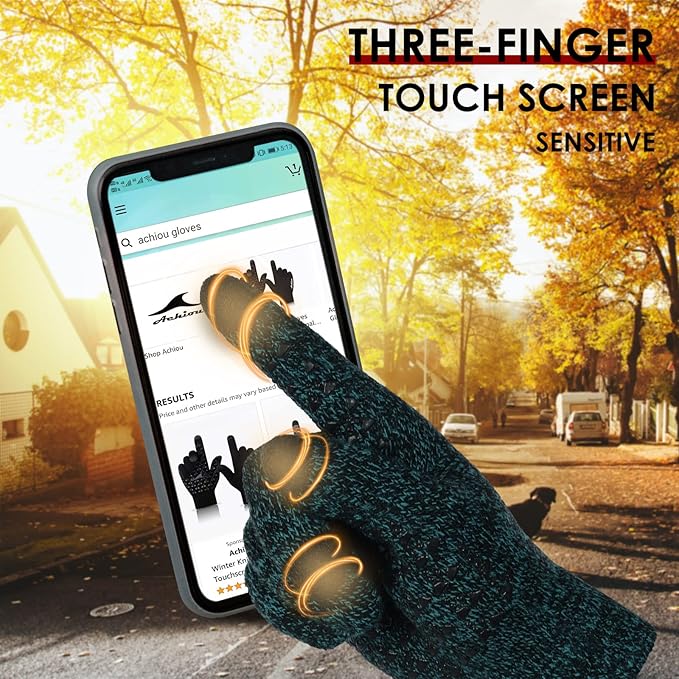 Achiou Winter Gloves, Glove for Men Women, Upgraded Touch Screen Texting Warm Running with Thermal Soft Knit Lining