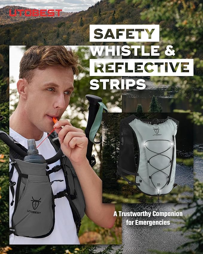 UTOBEST Upgrade Running Hydration Vest 10L, Running Backpack for Women Men Multi-Functional Storage, Adjustable Water Vest for Trail Marathon Race Jogging Cycling