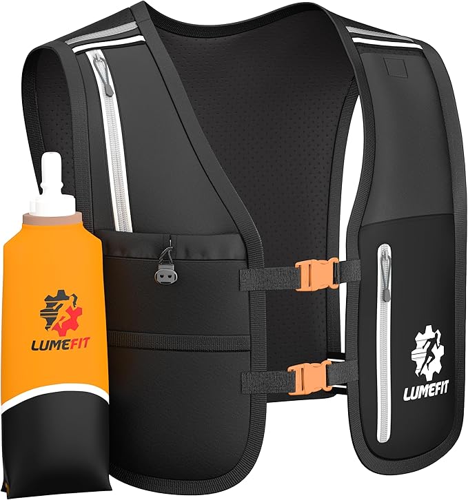 LUMEFIT Running Vest Phone Holder - Hydration Vest with Water Bottle- Reflective Vest for Men and Women- Running Hydration Vest Waterproof Phone Pouch