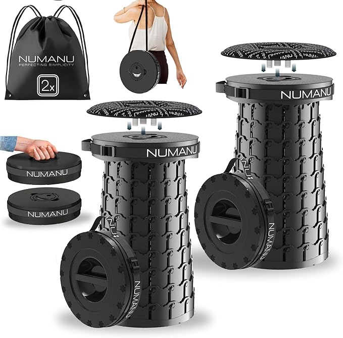 2-Pack 2025 Upgraded XXL Collapsible Stool 19.7", 1000lbs Max Weight, Wider & Taller Pop Up Seat, Heavy Duty Portable Retractable Folding Chair or Travel Foot Rest, Gift for Camping & Outdoors