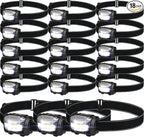 Macarrie 18 Pack LED Headlamps IPX4 Waterproof 3 Modes Headlamp Flashlight Bright Head Lights Camping Accessories for Adults Kids Hiking, Running, Repairing, Fishing, Batteries Not Included(Black)