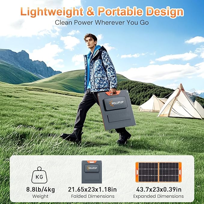 100W Portable Solar Panel for Power Station, 19.8V Foldable Solar Charger with DC/XT60/Anderson Cable & QC3.0 USB Outputs, 23% High Efficiency IP65 Waterproof 2 Kickstands for Outdoor Camping RV Trip