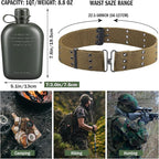 1 Quart Plastic Canteen Military Canteen Portable Military Water Bottle with Bottle Pouch Cotton Cover Bag and Waist Belt for Backpacking Hiking Camping Climbing Outdoor Activities