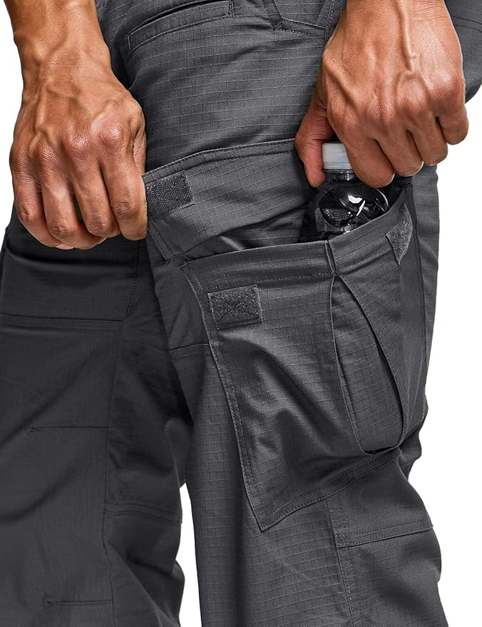 CQR Men's Flex Ripstop Tactical Pants, Water Resistant Stretch Cargo Pants, Lightweight EDC Hiking Work Pants