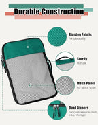 WTREE 4-Piece Packing Cubes Travel Accessories Set for Suitcases - Luggage Organizer Bags with Double Zipper - Mesh Top - Medium - Green