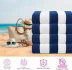 CASA COPENHAGEN Cabana Towel 4Pcs Royal Blue Designer Stripe Beach Towels Gift Set, 30"x60" Oversized 100% Cotton Pool Bath Towel for Beach Gift Set (Perfect Summer Gift Set for Women & Men)