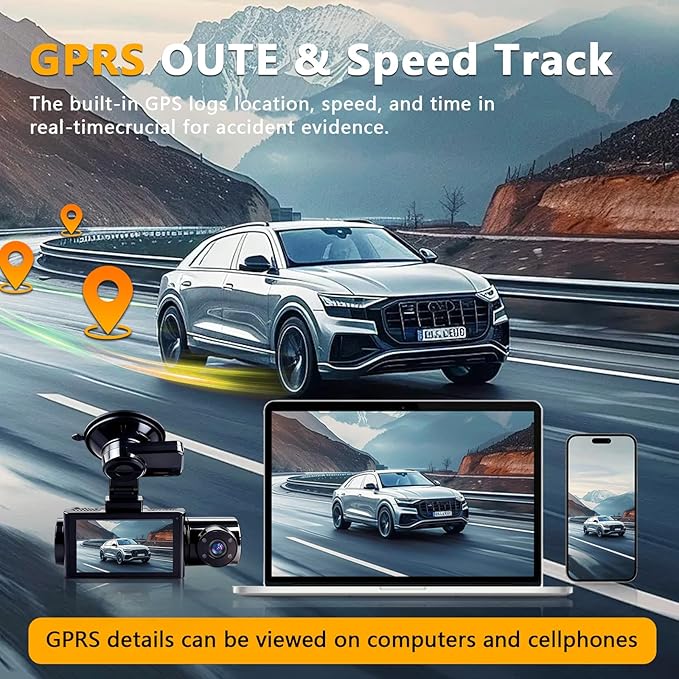 4K 3 Channel Dash Cam Front and Rear Inside, Built-in 5.8GHz WiFi GPS, 64GB Card Included, 4K+1440P+1400P Dash Camera for Cars, 3.0'' IPS Screen Dashcam with G-Sensor, 24H Parking Monitor,ADAS BSD