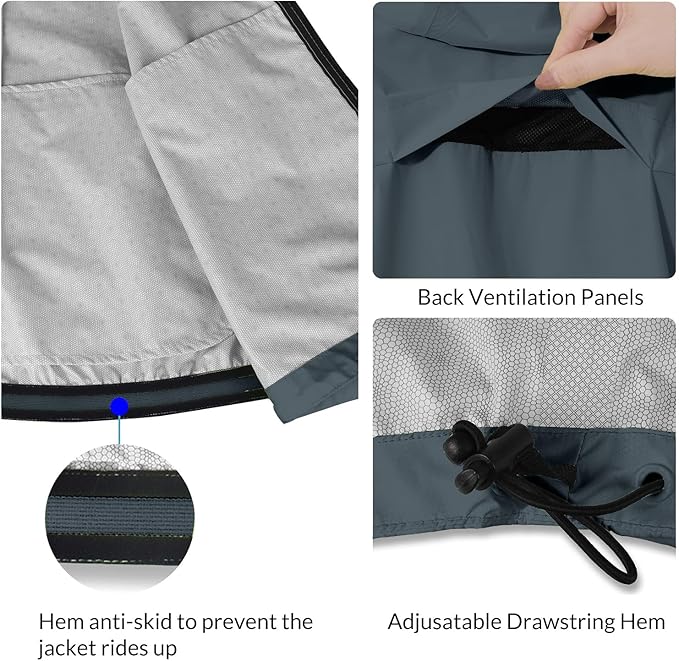 baleaf Men's Rain Jacket Waterproof Windbreaker Raincoat Running Cycling Hiking Gear Hood Lightweight Reflective Packable