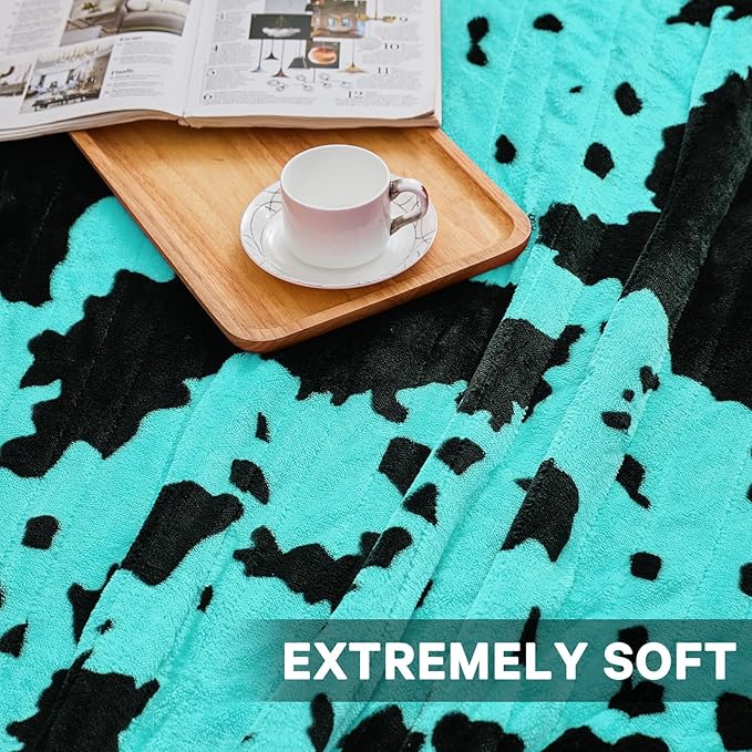 Cow Print Heated Electric Blanket Full Size,72X84 Green Heating Blanket with 10 Heats Levels & 8 Hours Auto Off,Highland Cow Decor Fleece Sherpa Blankets Warmer Gifts for Women Adults,Washable,ETL