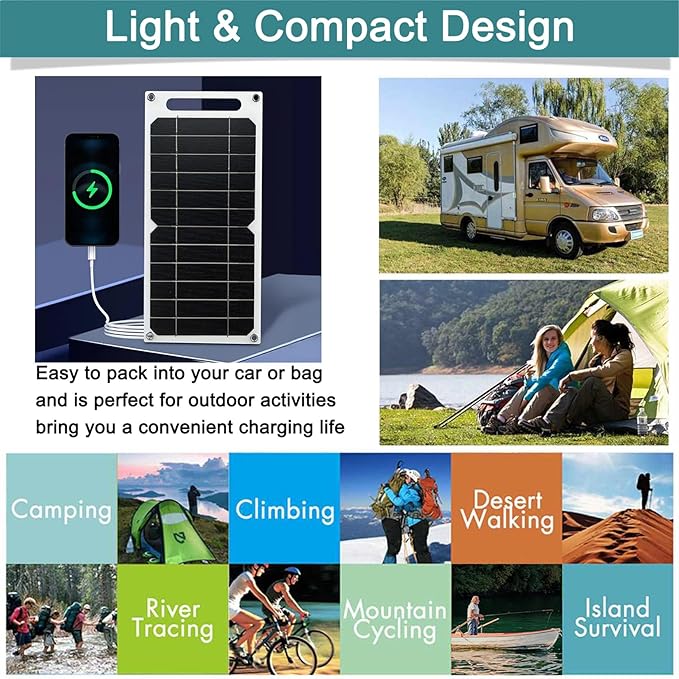 Mini 5V 6W USB Solar Panel, Portable 5 Volt 6 Watt High Efficiency Monocrystalline Solar Panel Charger with 55inch Cable for Cellphone Camera Fan Camping Lantern etc.