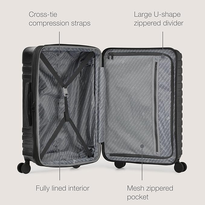 U.S. Traveler Boren Expandable Hardside Rugged Travel Luggage with 8 Spinner Wheels, Black, Checked-Medium 26-Inch