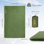 Naturehike 3.5LB Ultralight Insulated Double Sleeping Pad with R4.6, 3.2in Thickened NKTR™ AIR Inflatable Sleeping Mat for Camping, Hiking, Climbing with Inflatable Bag, 2 Person Green