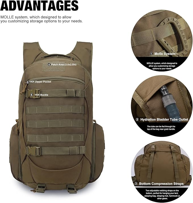 Mardingtop 35L Tactical Backpacks Molle Hiking daypacks for Camping Hiking Military Traveling Motorcycle