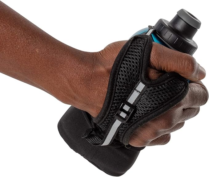 Nathan Running Handheld Water Bottle Adjustable No-Grip Quick Squeeze Lite Hand Strap. 12 oz Insulated Water Bottle. Reflective Hydration