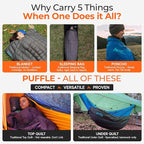 Sierra Madre Puffle 40 °F 5‑in‑1 Camping Quilt – Ultra-Soft Outdoor Blanket, Sleeping Bag, Under/Top Quilt, Poncho | Linkable, Compact, Adventure Gear