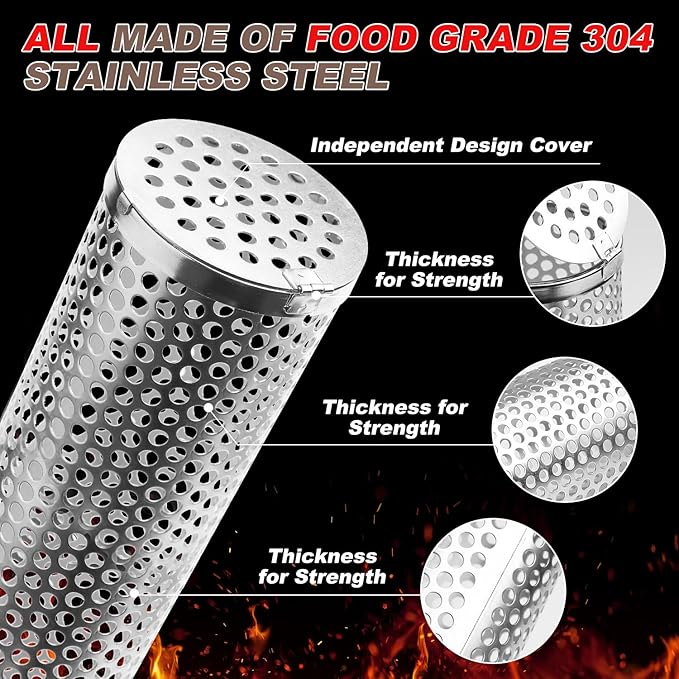 BBQ Net Tube - 2 Pack Rolling BBQ Basket, Quadratisches Verdicktes Design, Rolling BBQ Basket für Outdoor BBQ, rundes Edelstahl BBQ Netz, Camping Grill für Gemüse, Chips und Fisch