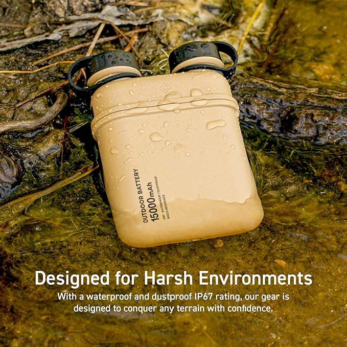 NESTOUT Rugged Power Bank, 15000mAh Outdoor Charger, 32W USB C Fast Charging PD, Waterproof IP67, Heavy Duty Shockproof, Tactical Battery Pack for iPhone Tablet Hiking Camping Survival (Black)