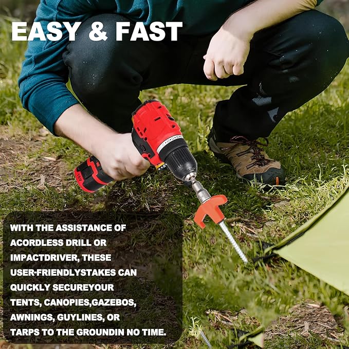 8 Pack Screw in Tent Stakes Heavy Duty,8 Inch Ground Anchors Screw in,Metal Stakes with Hex Head Driver,Camping Tent Accessories.(Orange)