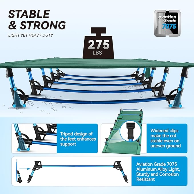 MARCHWAY Ultralight Folding Tent Camping Cot Bed, Portable Compact for Outdoor Travel, Base Camp, Hiking, Mountaineering, Lightweight Backpacking (Green)