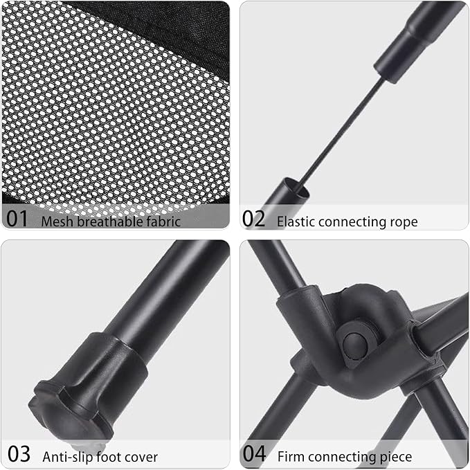 Wind Tour Portable Camping Chair Lightweight Foldable Outdoor Chair for Hiking Camp Backpacking Lawn Beach Fishing Picnic with Carry Bag (Black)
