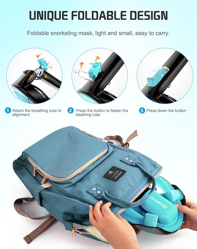 Greatever Full Face Snorkel Mask, Snorkeling Gear for Adults with Latest Dry Top Breathing System and Detachable Camera Mount, Foldable Snorkel Mask Adult, Snorkels Anti-Fog & Anti-Leak