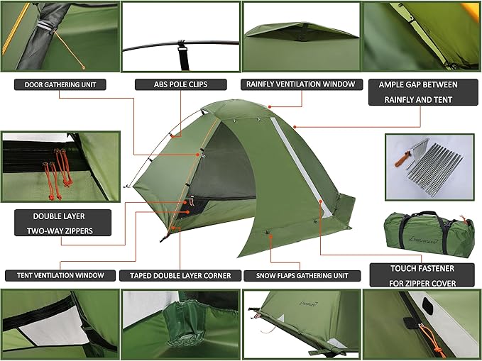 Clostnature Libra Lightweight Backpacking Tent - 1/2 Person 4 Season Ultralight Waterproof Camping Tent, Large Size Easy Setup Tent for Winter, Cold Weather, Family, Outdoor, Hiking and Mountaineering