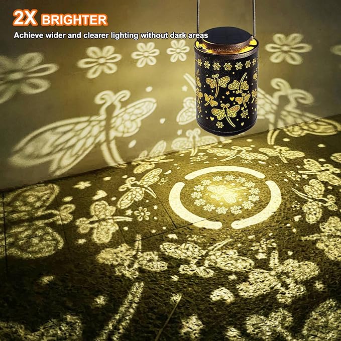2025 Upgraded Dragonfly Solar Lanterns Outdoor Waterproof Hanging Lights, Hollowed-Out Metal Solar Lantern for Garden, Patio, Porch, Yard Decorations & Gifts for Women, Mom, Grandma