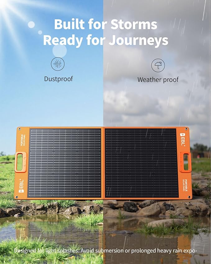 EBL Solar Panel 100W Portable Solar Panel (Upgraded) for 240/300/500/1000/1500/2000 Power Station, with Adjustable Kickstand and Parallel Cable, Waterproof IP65 for Outdoor Camping Hiking RV Trip