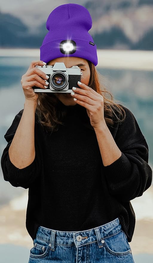 ATNKE LED Lighted Beanie Hat,USB Rechargeable 4 LED Running Headlamp Bright Cap with The Light Gifts for Men and Women