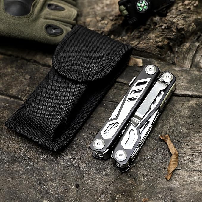 16-in-1 Compact Multitool, Full-Size, Multi Tool for DIY, High-Grip Black Handle - EDC/Hiking/Garden Essential/Outdoors