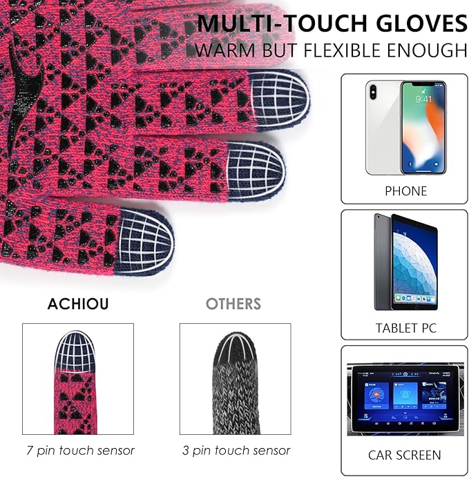 Achiou Winter Gloves, Glove for Men Women, Upgraded Touch Screen Texting Warm Running with Thermal Soft Knit Lining